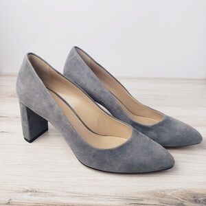 M. Gemi Lustro gray suede 70mm block heel pump